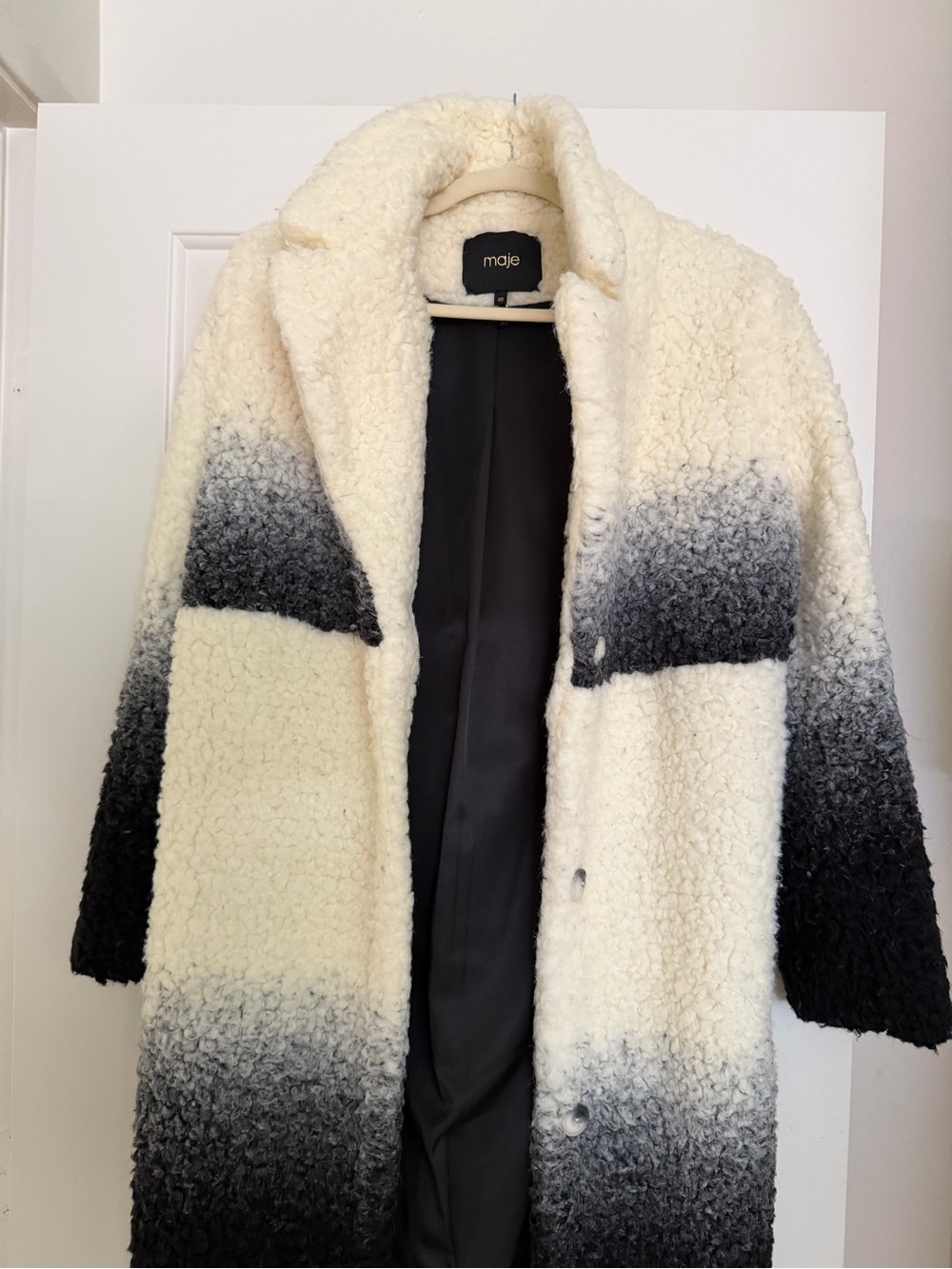Maje Ombre Teddy Coat in Cream and Black